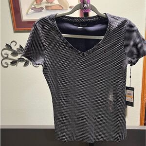 NWT Tommy Hilfiger Women's Blue Polka Dot Top SP #057